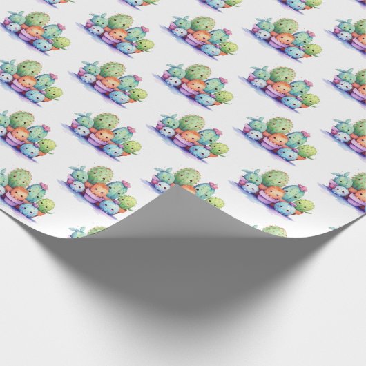 Cacti Wasserfarbe weiß Geschenkpapier (Ecke)