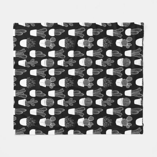Cacti White Line Art Large Patches Fleecedecke (Vorderseite (Horizontal))