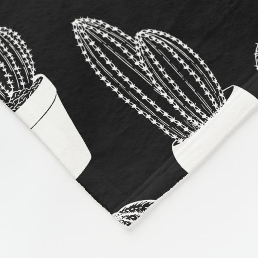 Cacti White Line Art Large Patches Fleecedecke (Ecke)