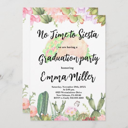 Cactus Abschluss Fiesta Party Einladung (Vorne/Hinten)