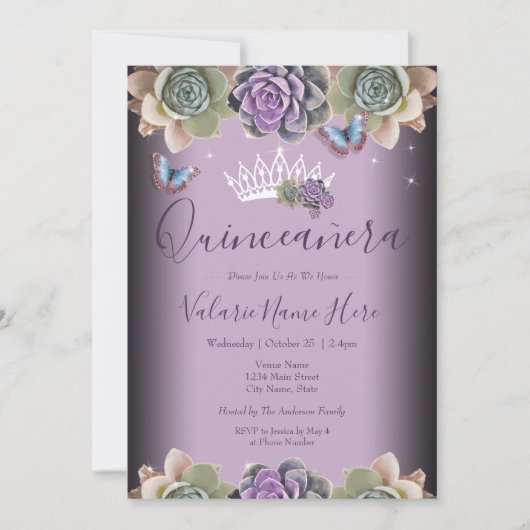 Cactus and Butterfly Elegant Einladung (Vorderseite)