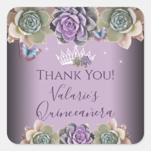 Cactus and Butterfly Elegante Quinceanera Square S Quadratischer Aufkleber