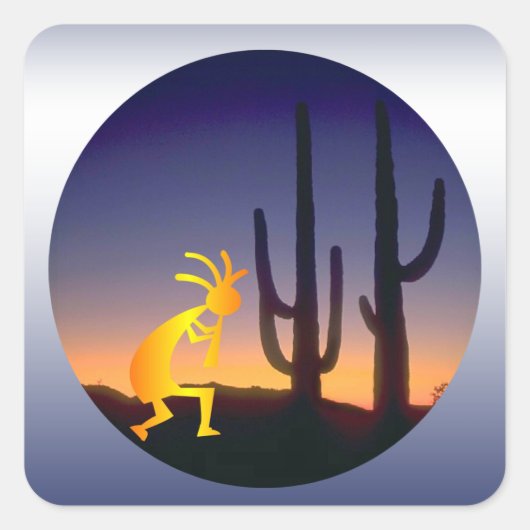 Cactus and Kokopelli Round Quadratischer Aufkleber (Vorderseite)
