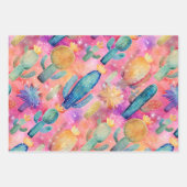 Cactus Art Combo Green White Pink Wüste Südwesten Geschenkpapier Set (Vorderseite 3)