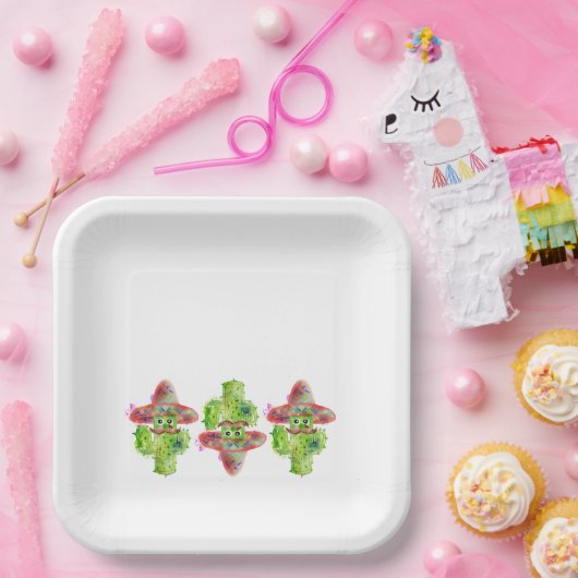 Cactus Art Mustache Hat Fiesta Spanischer Spaß Pappteller (Party)