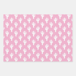 Cactus Baby Blue Pink Pastels Grüne Wüste süß Geschenkpapier Set