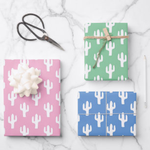 Cactus Baby Blue Pink Pastels Grüne Wüste süß Geschenkpapier Set