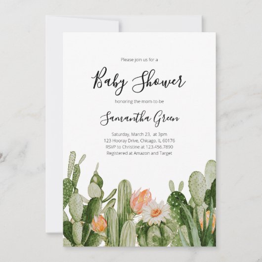 Cactus Baby Shower Einladung (Vorderseite)