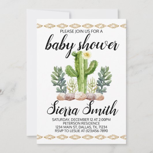 Cactus Baby Shower Einladung (Vorderseite)