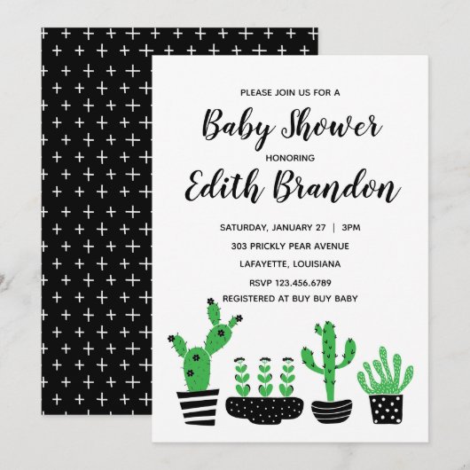 Cactus Baby Shower Einladung (Vorne/Hinten)