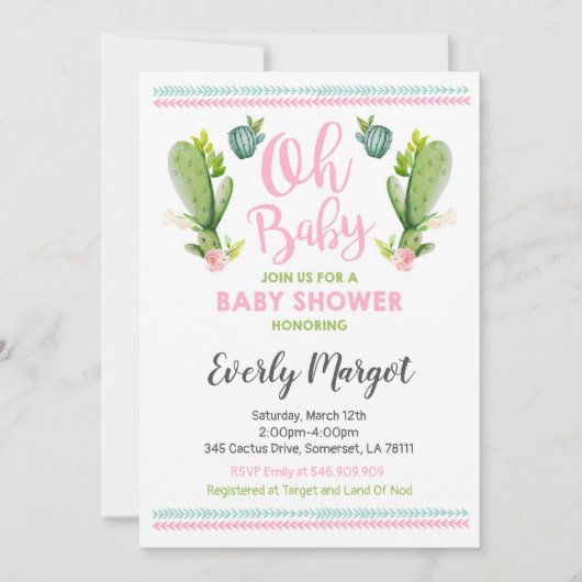 Cactus Baby Shower Einladung Sukkulente Dusche (Vorderseite)