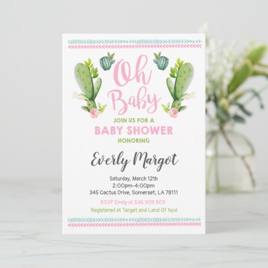 Cactus Baby Shower Einladung Sukkulente Dusche (Stehend Vorderseite)
