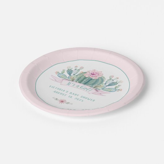 Cactus Baby Shower Paper Teller (Schrägansicht)