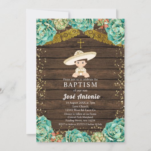 Cactus Baptism Invitation for Boy Einladung (Vorderseite)