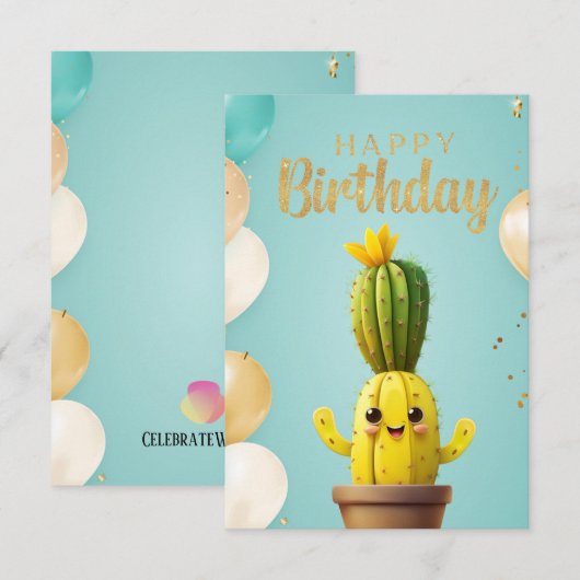 Cactus Birthday Joy: Geburtskarte Einladung (Vorne/Hinten)