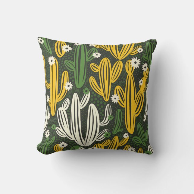 Cactus Black Background Vintag Pattern Kissen (Vorderseite)