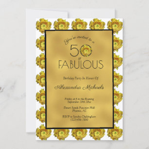 Cactus Blume Black & Metallic Gold 50 & Fabulous Einladung