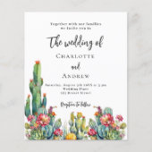 Cactus Blume Budget Hochzeitseinladung (Vorderseite)