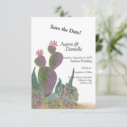 Cactus Blume Flat Save the Date Card (Stehend Vorderseite)