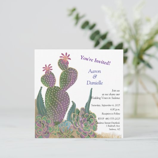 Cactus Blume Flat Save the Date Card Einladung (Stehend Vorderseite)