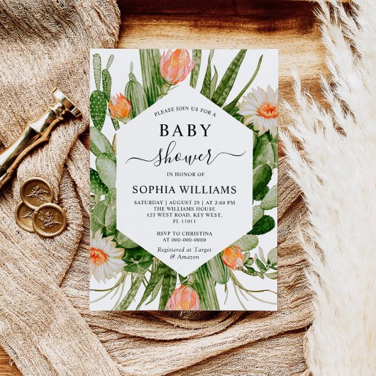 Cactus Blume Frame Baby Dusche Einladung