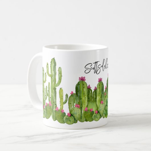 Cactus Blume Grüne rosa Text Wüste Keepake Spaß Kaffeetasse (Vorderseite Links)