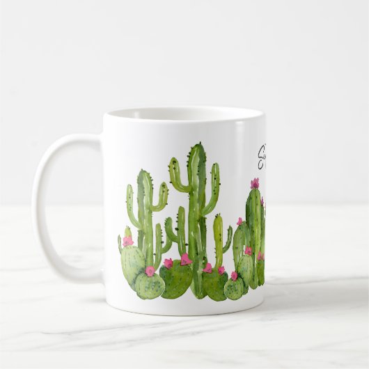 Cactus Blume Grüne rosa Text Wüste Keepake Spaß Kaffeetasse (Links)