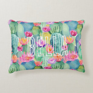 Cactus Blume NAME Watercolor Art Desert Colorful Dekokissen