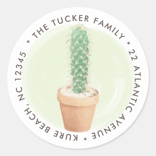 Cactus Blume Pot Round Address Label Runder Aufkleber (Vorderseite)