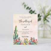 Cactus Blume Rose Gold Budget Hochzeitseinladung (Stehend Vorderseite)