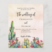 Cactus Blume Rose Gold Budget Hochzeitseinladung (Vorderseite)