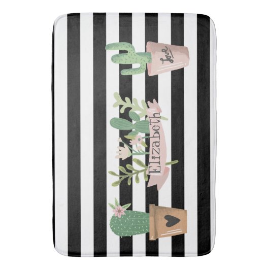 Cactus Blume Schwarz-weiß Stripes Badematte (Vorderseite Vertikal)