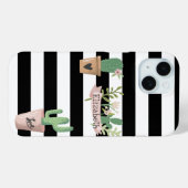 Cactus Blume Schwarz-weiß Stripes Case-Mate iPhone Hülle (Rückseite (Horizontal))