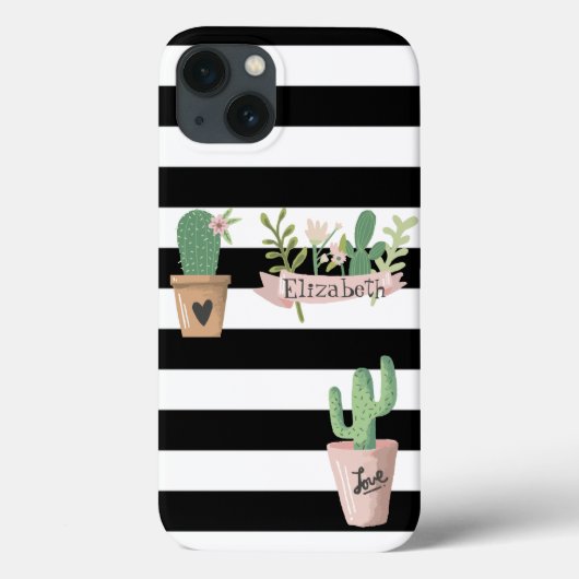 Cactus Blume Schwarz-weiß Stripes Case-Mate iPhone Hülle (Rückseite)