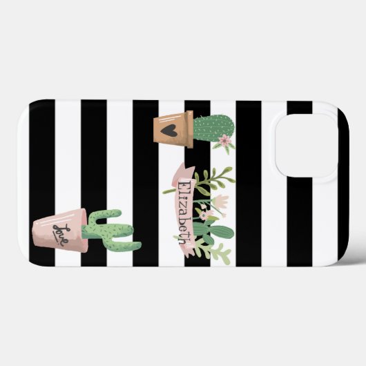 Cactus Blume Schwarz-weiß Stripes Case-Mate iPhone Hülle (Rückseite (Horizontal))