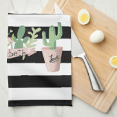 Cactus Blume Schwarz-weiß Stripes Geschirrtuch (Viertel Falte)