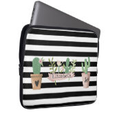 Cactus Blume Schwarz-weiß Stripes Laptopschutzhülle (Vorne Rechts)