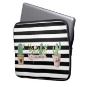 Cactus Blume Schwarz-weiß Stripes Laptopschutzhülle (Vorderseite Links)