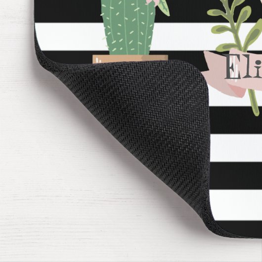 Cactus Blume Schwarz-weiß Stripes Mousepad (Ecke)