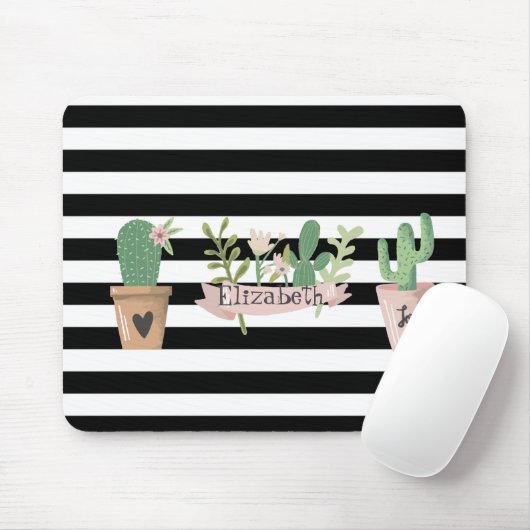 Cactus Blume Schwarz-weiß Stripes Mousepad (Mit Mouse)