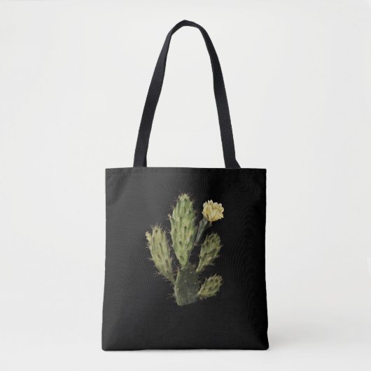 Cactus Blume Vintag Zeichnend Black Tote Bag Tasche (Vorderseite)
