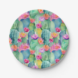Cactus Blume Watercolor Art Wüste Farbenfroh Pappteller