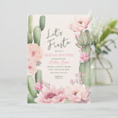 Cactus Blush pink Fiesta Boho Greenery Bridal Einladung (Stehend Vorderseite)