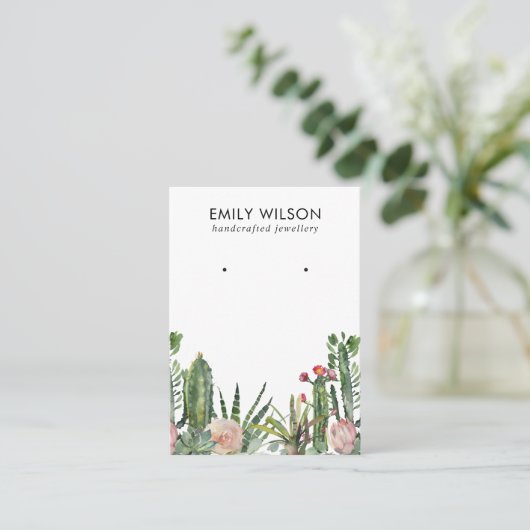 CACTUS BLUSH PROTEA FOLIAGE STUD EARRING DISPLAY B VISITENKARTE (Stehend Vorderseite)