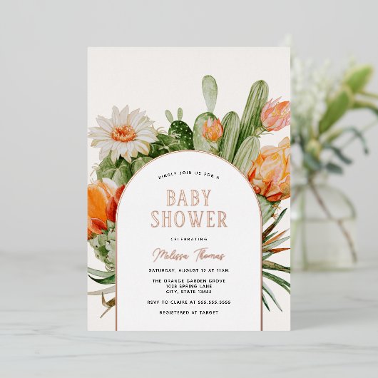 Cactus Boho Baby Shower Folieneinladung (Stehend vorne)