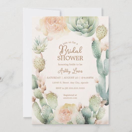 Cactus Boho Blumenwüste Neutrale Vegetation Einladung (Vorderseite)