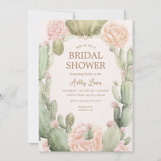 Cactus Boho Desert Blume Brautparty Einladung (Vorderseite)