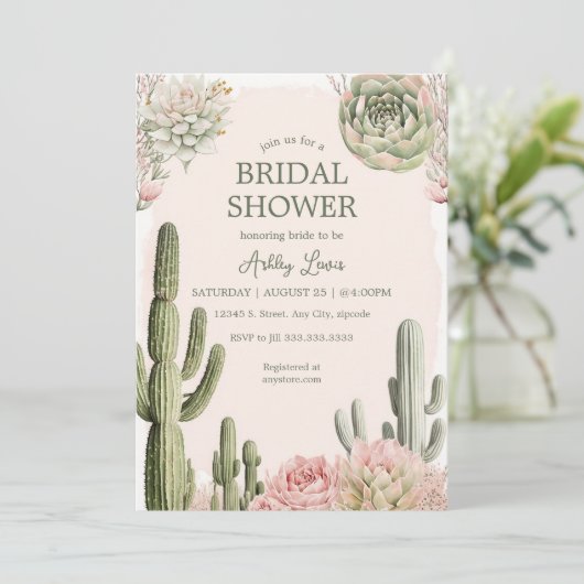 Cactus Boho Greenery Blume Desert Einladung (Stehend Vorderseite)
