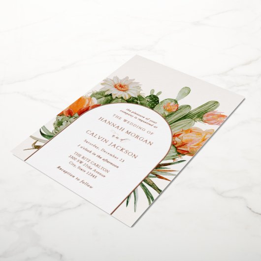 Cactus Boho Wedding Foil Einladung (Gedreht)
