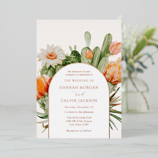 Cactus Boho Wedding Foil Einladung (Stehend vorne)